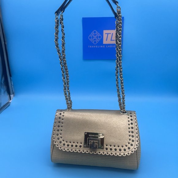 493. NWOT Michael Kors Violet Vivian Shoulder Bag / Crossbody Gold Metallic - Picture 2 of 10